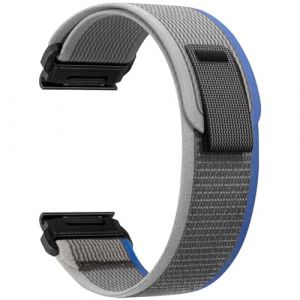 ZoRoll 26mm QuickFit Bracelet pour Garmin Enduro 3 / Fenix 8 51mm/Fenix 7X Pro/7X/6X/5X/5X Plus, Souple Élastique Nylon Bracelet pour Garmin tactix 7 AMOLED/Epix Pro 51mm/Enduro - Bleu&Gris (ZoYou_Flower, neuf)