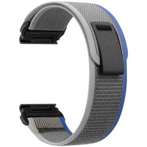 ZoRoll 26mm QuickFit Bracelet pour Garmin Fenix 7X Pro/7X/6X/6X Pro/5X/5X Plus, Souple Élastique Nylon Bracelet pour Garmin tactix 7 AMOLED/tactix 7 Pro/Epix Pro 51mm/Enduro - Bleu&Gris (ZoYou_Flower, neuf)