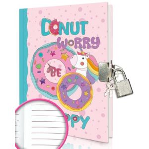 GINMLYDA Donuts Carnet Secret Fille, 17,8x13,5cm 80 Feuilles Lign&eacute;es Journal Intime Fille avec Cadenas Petit Cahier Secret Pour Fille Carnet Enfant &eacute;crivant et Dessinant Cadeau Fille 6 7 8 9 10 Ans (Evercreatives, neuf)