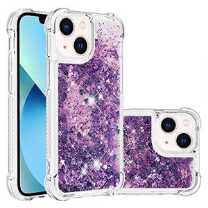 QIWEIQING Glitter Coque pour iPhone 15 Plus &Eacute;tui, Brillant Amour Paillette Liquide Quicksands Filles Femmes Housse Clear B&eacute;quille Souple TPU Compatible avec iPhone 15 Plus.Purple YBL (QIWEIQING, neuf)
