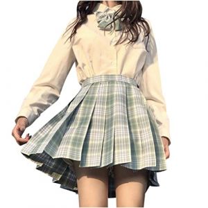 ORANDESIGNE Jupe Pliss&eacute;e Courte Taille Haute pour Femme et Fille JK Jupe Mini &agrave; Carreaux Ecole de Tennis Evas&eacute;e avec Doublure Q Vert L (Wowmart Zoo X., neuf)