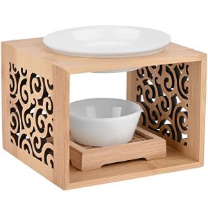 Uennm Lampe parfum&eacute;e en Bambou - Br&ucirc;leur &agrave; Huile pour Huile Essentielle, Cire Fondue - Lampe aromatique avec photophore - Bougeoir d&eacute;coratif pour la Maison, Le Bureau (JUANQYIA, neuf)