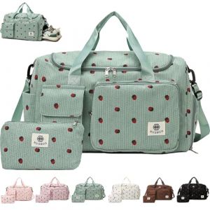 AUNGKWANG Sac de Sport pour Femme, Fraises Velours C&ocirc;tel&eacute;, &Eacute;tanche Sac de Voyage avec Compartiment &agrave; Chaussures, Compartiment Humide et Petit Portefeuille, pour Voyage, Fitness, Sport, 48x22x27 cm (Thriving day by day, neuf)