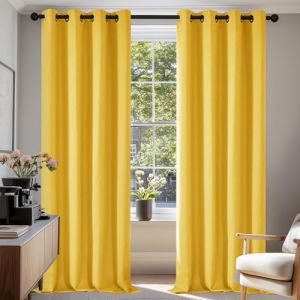 Deconovo Rideaux Occultants Isolant Thermique Anti Froid, Design Moderne à Oeillets, Rideaux pour Chambre Fille, 140x220 CM (Largeur x Hauteur), Jaune Moutarde, 2 Pièces (Deconovo-Home, neuf)