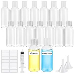 Sheryl&Rain Flacon Voyage 50ml, Kit Voyage Avion, Flacon Vide Bouteilles, Petit Transparent Contenant Avion Cabine pour Apr&egrave;s-Shampooing Lotion Gel Douche (JiusanTech, neuf)