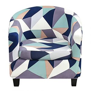 TOPCHANCES Housse de Fauteuil Cabriolet Imprime Motif géométrique Housse de canapé Relax Club Chaise de Baignoire Housse de Fauteuil Extensible Polyester (Housse de Chaise + Housse de Coussin, Y-4) (paramount city, neuf)