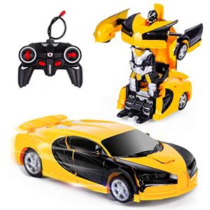 Kazzley Transformable Jouets Voiture Télécommandée pour Enfants, Voiture Radiocommandée Robot Course rc Cars Toy Cadeau Garcon 4 5 6 7 8 9 10+ Ans Jaune (Kazzley, neuf)