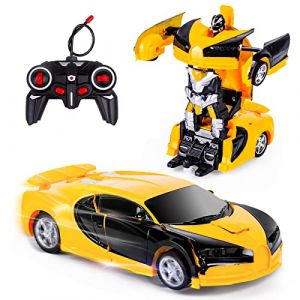 Kazzley Transform Jouets Voiture Télécommandée pour Enfants, Voiture Radiocommandée Robot Course rc Cars Toy Cadeau Garcon 4 5 6 7 8 9 10+ Ans Jaune (Kazzley, neuf)