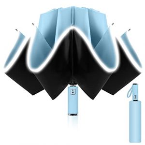 Poligono Parapluie inversé, Parapluie Pliant Automatique 10 Baleines pour Homme Femme, Anti Vent, Anti Tempete, Diamètre 105 cm (Bleu ciel) (WANGHOUYUYU, neuf)