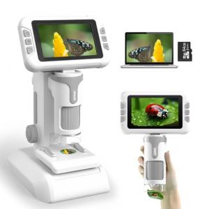 Charmofun Microscope Enfant, Microscope Enfant Portable Écran LCD 4 Pouces et Grossissement 1600X, Microscopes Numérique avec Carte Mémoire 64Go, Prise de Photos et Vidéos, Fonction Portable et Fixe (Pulsepoint Market Kft., neuf)