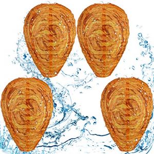 Honoson Nid de Guêpes Faux Nid de Guêpe Suspendu Faux Nid de Frelons en Matériau Imperméable pour Guêpes Frelons Vestes Jaunes Maison Jardin Cour Extérieur (Orange, 4 Pièces) (Yayakneen, neuf)