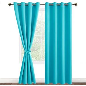 DWCN Lot de 2 Rideau Occultant &agrave; Oeillets D&eacute;coration Chambre Fenetre, Rideaux Opaque Draperies Int&eacute;rieurs pour Fen&ecirc;tre, 140x245 CM (Largeur x Hauteur), Turquoise (DWCN EU, neuf)