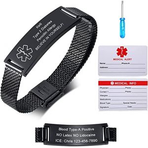 VNOX Bracelet d'urgence médical pour Femme Bracelet de Montre personnalisé: Bracelets d'identification personnalisés avec Gravure réglable en Acier Inoxydable Bracelet médical pour Homme,Noir (VNOX JEWELLERY, neuf)