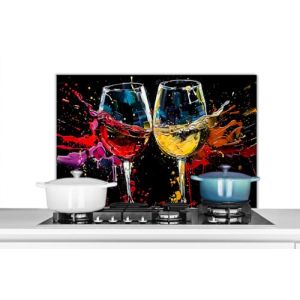KitchenYeah© Fond de Hotte 80x55 cm Aluminium Crédence Cuisine Décoration Murale Crédence Plaque de Cuisson Anti Projection Verre à vin - Art - Abstrait - Noir (KitchenYeah, neuf)