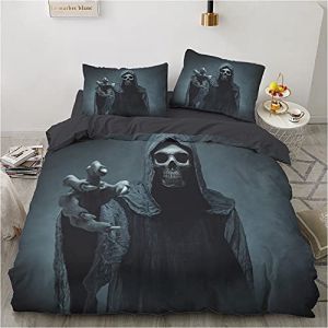 YASMENG Housse de Couette T&ecirc;te de Mort 220x240 Gris 3D Gothique Cr&acirc;ne Parure de Lit T&ecirc;te de Doux Skull Linge de Lit 2 Personne avec Fermeture &Eacute;clair et Taies d'oreiller 65x65 cm (Tamir Zhang, neuf)