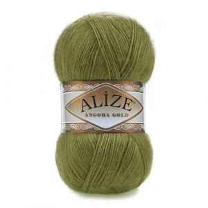 Alize Angora Gold Fil &agrave; tricoter 20% laine 80% acrylique Fil doux Lot de 2 pelotes 200g 1100m Dentelle Fil turc pour tricot &agrave; la main (758 Olive) (1LEAGUE, neuf)