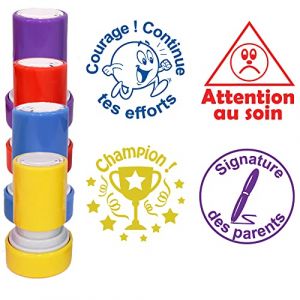 Education Enchant&eacute;e Tampons Enseignants Essentiels: Attention au soin, Courage ! Continue tes efforts, Champion !, Signature des parents. 22mm Re-&eacute;ncrable (Education Enchant&eacute;e, neuf)