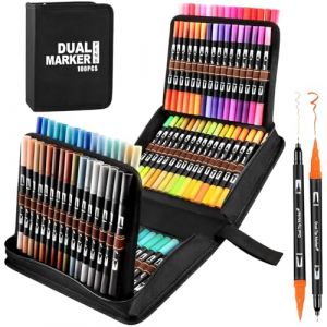 Gelanty Feutres Coloriage Adulte, 168 Stylos Dual Tip Brush Lot de Marqueurs d'art Calligraphie Lettrage Feutre pour Coloriage Adulte, Croquis, Peinture, Création Artistique (Gelanty, neuf)