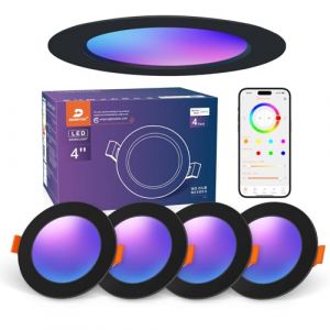 DUSKTEC Spot LED Noir Encastrable RGBW Couleur Bluetooth Connect&eacute; Alexa, APP Dimmable, Spot LED 220V Salle de Bain IP44, 2700K-6000K Luminaire Encastrable Plafond Multicolore, Trou 100-112mm (DUSKTEC, neuf)