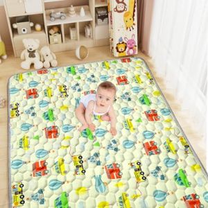 Aolso Tapis D'éveil Bébé, 150x200cm Tapis de Jeu pour Enfant Bebe, Tapis de Sol, Antidérapant Tapis Rampant Bébé, Tapis de Bébé Pliable, Coton Tapis Eveil Enfants(Engin de chantier) (YIJIABAI, neuf)