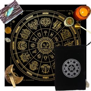 PYEUIFT Oracle Tapis de Tarot 75x75cm, Tapis Voyance, Tapis Oracle, Tarot Divinatoire, Cartomancie für Pratiquer avec Cartes Tarot et Pendule Divinatoire mit Sacoche (tulan4820208, neuf)