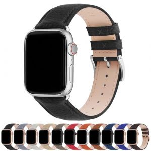 Fullmosa Bracelet Compatible avec Apple Watch 40mm 41mm 38mm Femmes Hommes,Ceinture de Remplacement en Cuir Véritable pour iWatch SE SE2 Series 9/8/7/6/5/4/3/2/1 Noir+Argent Fermoir (Fullmosa FR, neuf)