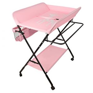 Table à Langer Pliante avec Panier de Rangement à Côté Structure en Fer Charge Max 25KG pour Nouveaux-Nés Design Ergonomique,Table à Langer Pliable et Portable-80 * 66 * 98cm (rose foncé) (Hechheu, neuf)