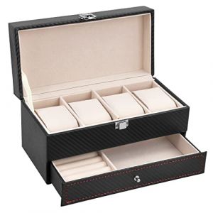 kissral Ecrin pour 4 Montres Coffret &agrave; Montres Bo&icirc;te &agrave; Montre Homme Rangement pour Montres Noires Femme Rangement Bijoux Pr&eacute;sentoir Bo&icirc;te Bo&icirc;te &agrave; Bijoux pour Hommes Femmes Etui Montre Watch Box (Tinrut, neuf)