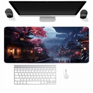 Tapis de Souris XXL Paysages Japonais, Grand Tapis de Souris Gamer 800x300x2mm, Grand Tapis de Bureau sous-Main avec Base en Caoutchouc antidérapante et Bords Cousus, pour Gamer Bureau (amztengyue, neuf)