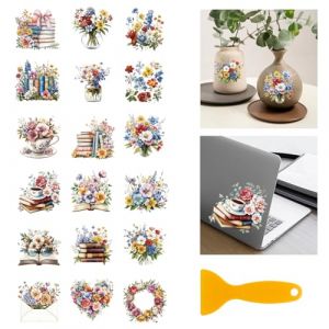 GLOBLELAND 18 Feuilles de Autocollants de Transfert de Livres 3.9x3.6" Fleurs Sauvages Autocollants Color&eacute;e pour Vase Fleurs Transfert &agrave; Frotter pour Meubles Tasse Vase Verre (GLOBLELAND FR, neuf)