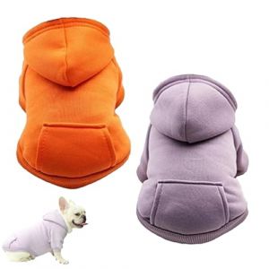 Lot de 2 sweats &agrave; capuche chauds pour chien - Pour temps froid - Manteau d'hiver chaud doubl&eacute; en polaire pour chien - Avec poches - V&ecirc;tements pour animaux de compagnie - Chiot et chat - Garde (orange (Canadian Store-Tkx, neuf)