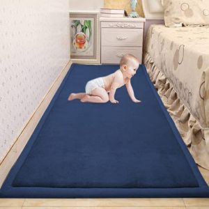 Waigg Kii Grand tapis d'éveil pour bébé en velours corail doux, antidérapant, pour salon, chambre à coucher (90 x 200 x 2 cm, bleu marine) (Waigg Kii, neuf)