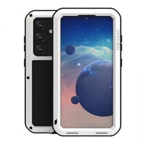LOVE MEI pour Samsung Galaxy S24 Coque, Outdoor Heavy Duty Aluminium M&eacute;tal Coque Antichoc Anti-poussi&egrave;re Bumper &eacute;tui de Protection Complet du Corps avec Verre tremp&eacute; pour Samsung Galaxy S24 (Blanc) (YiMi store, neuf)