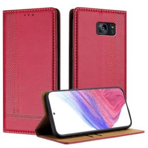 Mo-Beauty Coque pour Samsung Galaxy S7 Edge, Etui pour Samsung S7 Edge, Housse avec Fermeture Magnétique Porte Cartes 360 Degrés Antichoc Protection Stand Fonction - Rouge (Yellow & Valley, neuf)