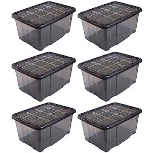 Acan Tradineur Lot de 6 boîtes de rangement en plastique pour jouets, livres, vêtements, couvertures - N° 18 (gris anthracite) - 29,7 x 61,5 x 45 cm - 60 litres (TRADINEUR, neuf)