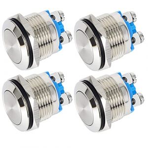 GUUZI 4 pi&egrave;ces 22mm 2A 12V/24V/125V/250V Bouton Poussoir Etanche Momentan&eacute; avec Bornes &agrave; Vis Bouton Poussoir en Acier Inoxydable (T&ecirc;te Plate) (GUZI STORE, neuf)