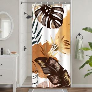 Uiiooazy Rideau Douche Anti Moisissure, Rideau de Douche &Eacute;troit 90x180cm Orange Jaune Boheme Tropicale Foglie di Palmier Rideaux de Baignoire Tissu Lavable Imperm&eacute;able Rideaux de Bain avec 6 Crochets (dongguibinjingpinxiaodianpu, neuf)