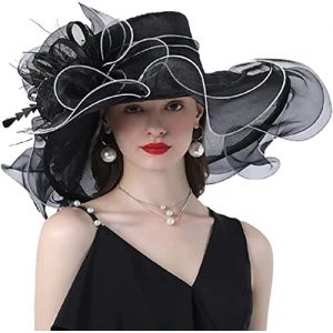 AHDMR Capeline Femme Chapeau de Mariage C&eacute;r&eacute;monie en Organza El&eacute;gant Chapeau de Soleil Large Bord Anti-Soleil/UV Chapeau d'&eacute;glise Mariee Enroulable Chapeau Et&eacute; pour Plage Voyage Soir&eacute;e (AmoureuxUK, neuf)