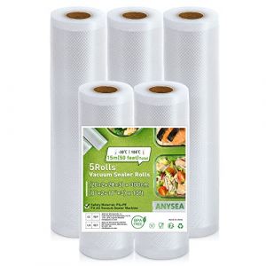 Anysea Rouleau Sous Vide Alimentaire：Sac Sous Vide Alimentaire pour Appareil de Mise Sous Vide et La Cuisson, Sac Sous Vide Gaufré sans BPA, Sachet Sous Vide Alimentaire 5 Rouleaux 20x2/28x3/300cm (gerunlin, neuf)