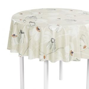 LILENO HOME Nappe lavable au mètre - Ronde (bord coupé) - Motif feuilles et fougères - Imperméable - Idéale comme nappe ou chemin de table pour tente à bière - 140 cm (Discount-Deal24, neuf)
