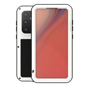 LOVE MEI pour Samsung Galaxy S24 FE Coque, Outdoor Heavy Duty Aluminium M&eacute;tal Coque Antichoc Anti-poussi&egrave;re Bumper &eacute;tui de Protection Complet du Corps avec Verre tremp&eacute; pour Galaxy S24 FE (Blanc) (YiMi store, neuf)