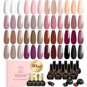 ROSALIND Vernis Semi Permanent, 20 Pi&egrave;ces 10ML Rose Marron Rouge Violet Noir Couleurs Vernis Gel avec Base Coat Top Coat, UV/LED Semi-permanent Manucure Cadeau Automne Hiver (ROSALIND Nail, neuf)