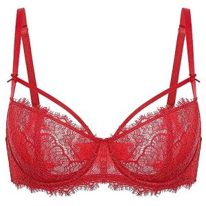 DOBREVA Femme Soutien Gorge Push Up Balconnet Grande Taille avec Armatures Sexy Dentelle Demi Rouge &agrave; l&egrave;vres 90D (Jimu Fashion, neuf)