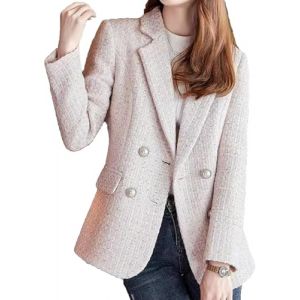 Blazer en Tweed pour Femmes Automne léger élégant à Double Boutonnage Veste décontractée de Bureau Tendance de la Mode Blazer de Travail d'affaires Mince (Rose,XXL) (yunyunzongshengshangmao, neuf)