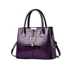 NICOLE & DORIS Sac Classique pour Femme en Cuir Verni - Mode Bandouli&egrave;re L&eacute;ger Motif Croco avec Pendentif - &Eacute;paule et Travail - Violet (GUGGIARI S.R.L, neuf)