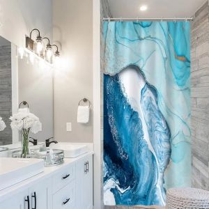 Uiiooazy Rideau Douche Anti Moisissure, Rideau de Douche &Eacute;troit 90x180cm Bleu Ciel Effet Marbre Bleu Blanc Petit Rideaux de Baignoire Tissu Lavable Imperm&eacute;able Rideaux Salle de Bain avec 6 Crochets (dongguibinjingpinxiaodianpu, neuf)