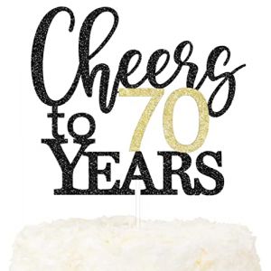 LOVENJOY D&eacute;corations de G&acirc;teau &laquo; Cheers to 70 Years &raquo; Cake Topper pour Happy 70th Birthday 70e Anniversaire de Mariage D&eacute;coration F&ecirc;te, Paillettes Double Face Noires et Dor&eacute;es (LNJEU, neuf)