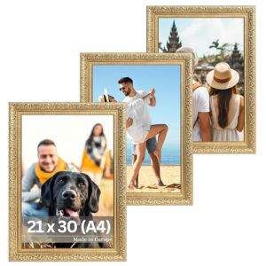 Victor Cadre Photo Rubens Set de 3 - en 21x30 cm (A4) Vert Or - Bar: 30x20mm - Verre Véritable - Châssis pour l'image Baroque - Antique - Vintage 20x30 Doré - A4 Ancien (Victor_Store, neuf)