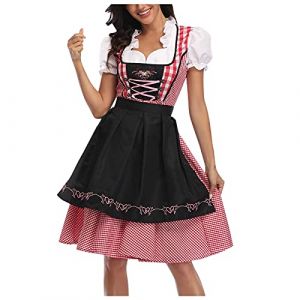 Costume de Fête de la Bière pour Femme - Robe de Renaissance Bavaroise Traditionnelle avec Tablier - Mini Robe Uniforme de Servante pour Cosplay (sgrfxghrd, neuf)
