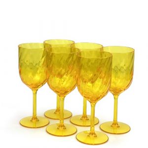 Yalin Lot de 6 verres à vin et à eau empilables incassables en plastique acrylique 445 ml (jaune, 445 ml) (TG-Brother, neuf)